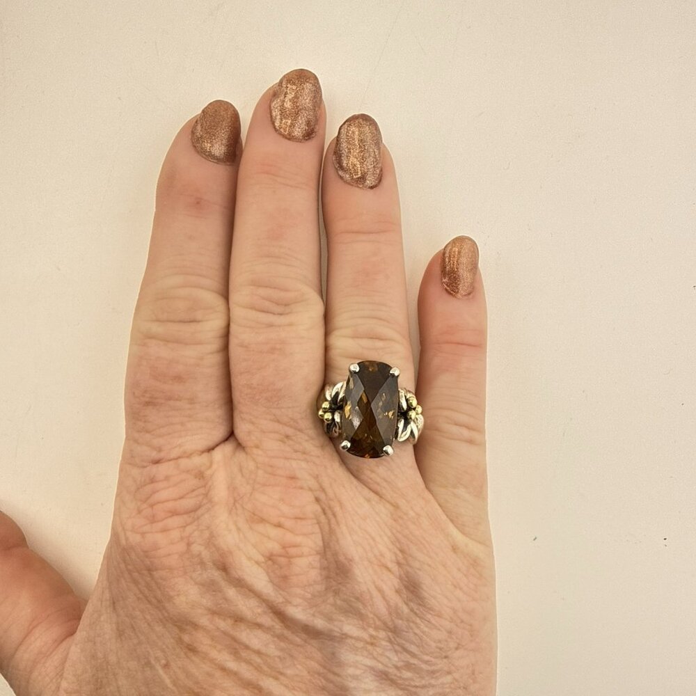 Ann King Ring Sterling Silver 18k Yellow Gold Floral Flower Smoky Quartz Size 8 - Picture 3 of 11